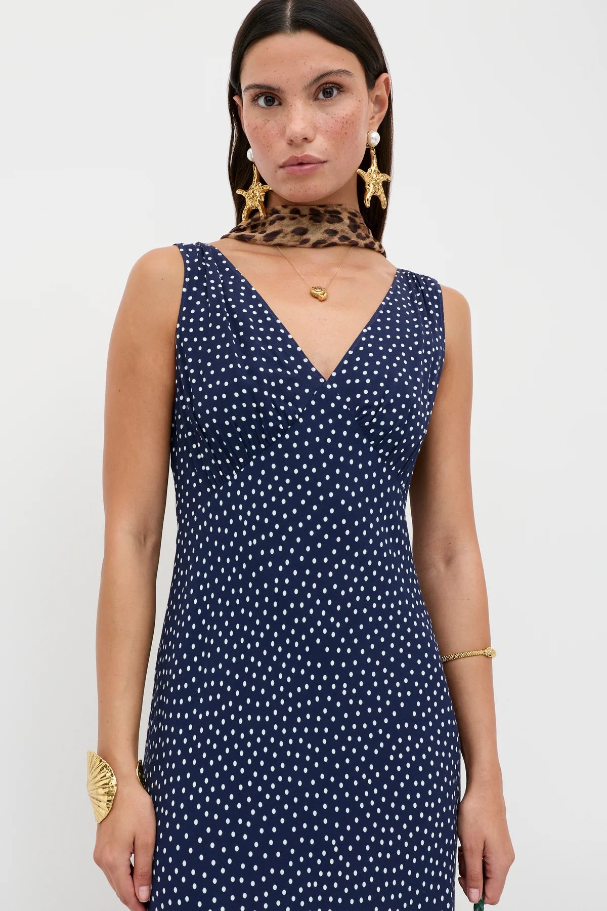 Sandrine Dress Midi Navy Polka