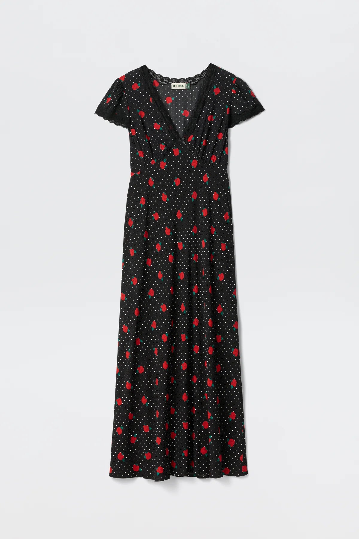 rixo clarice midi dress Rixo Clarice Midi Dress Rose Spot Black