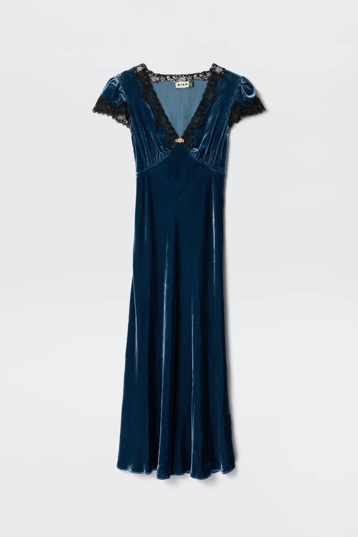 Rixo Clarice Velvet Dress Steel Blue