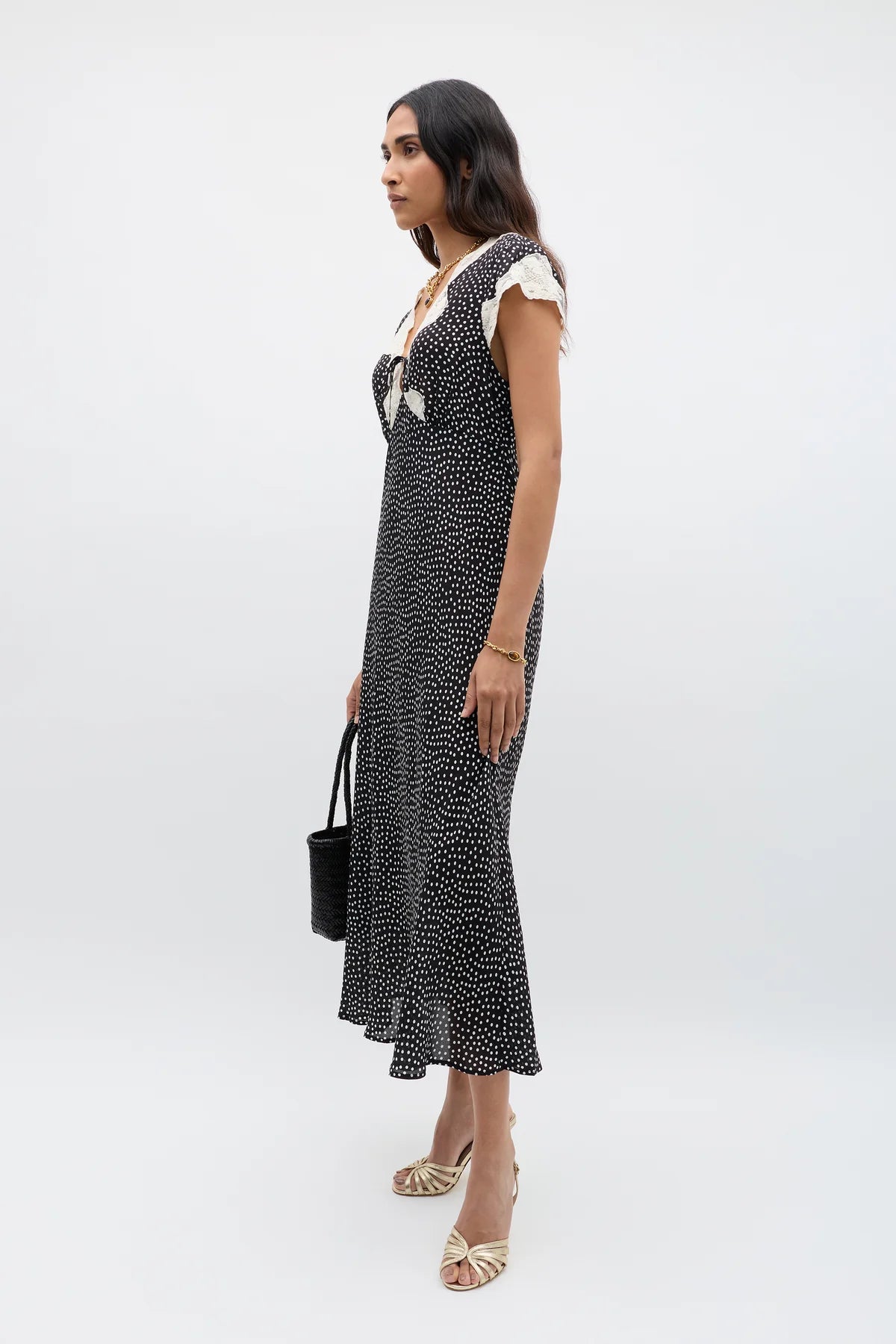 Amari Silk Midi Dress Polka Dot Black