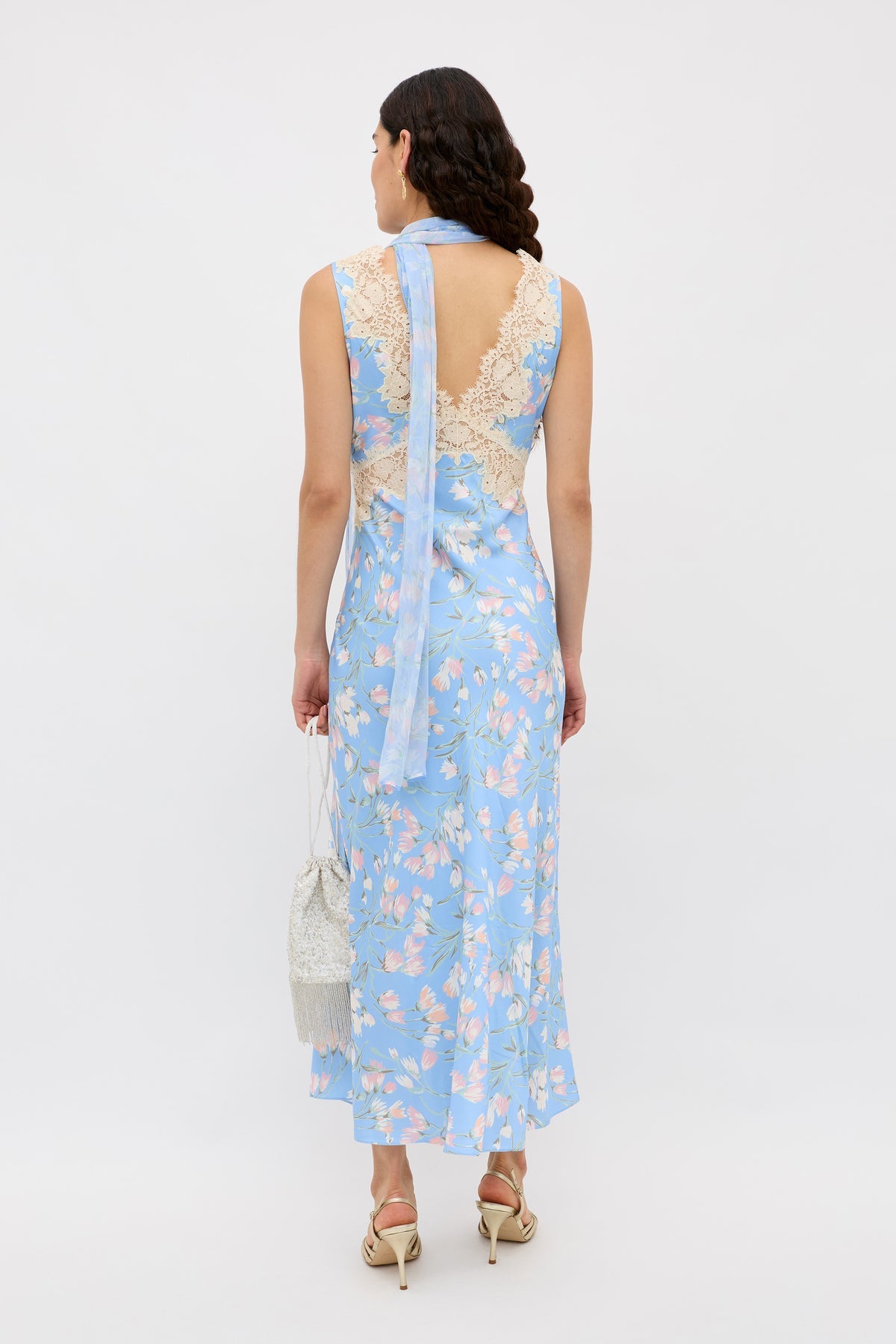 Lysandra Satin Mid Dress Watercolour Floral Blue