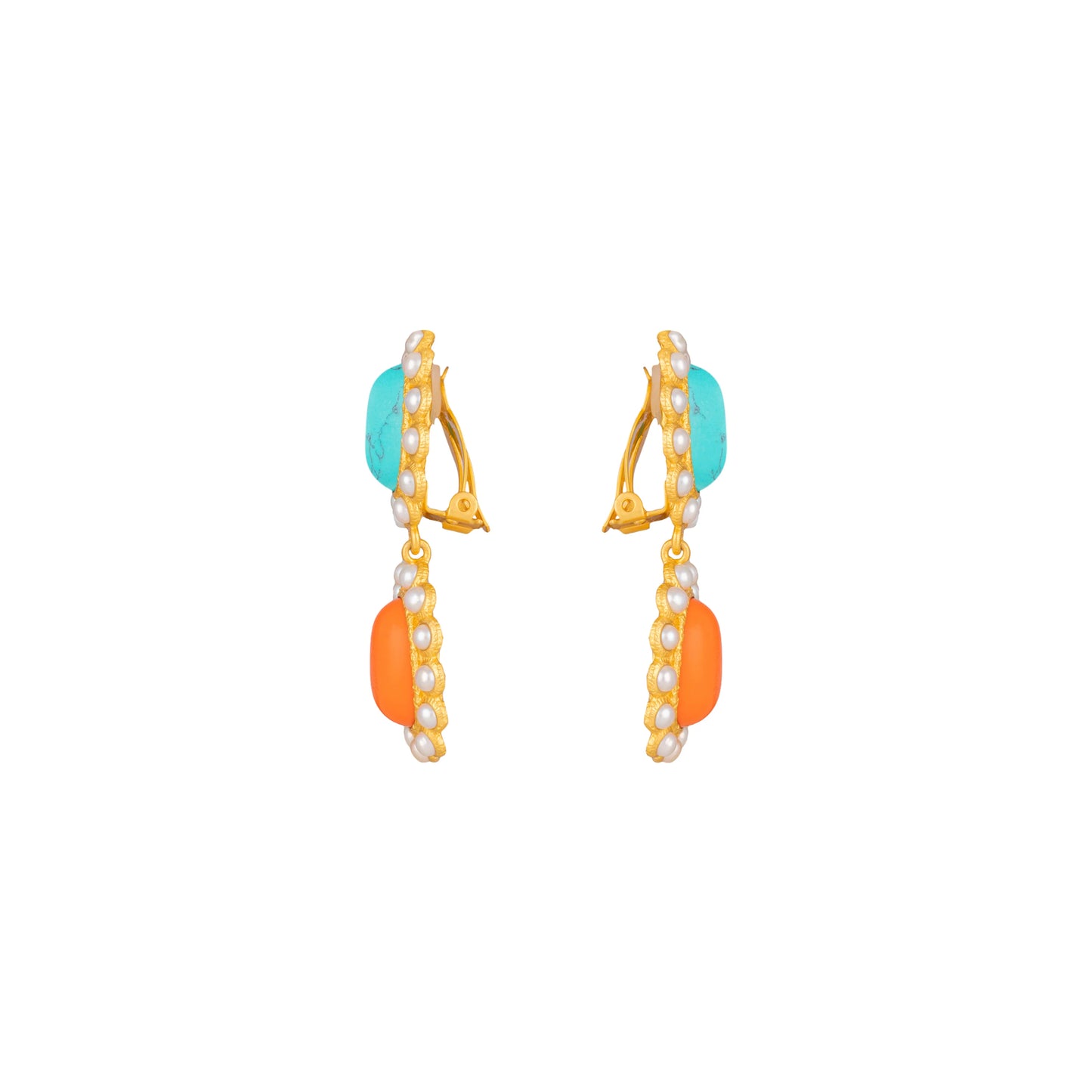 Ada Earrings Orange Coral and Turquoise