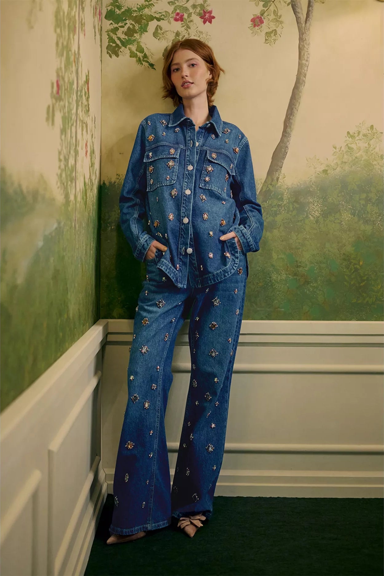 Farm Rio Blue Denim Gems Shirt - Laneway Boutique