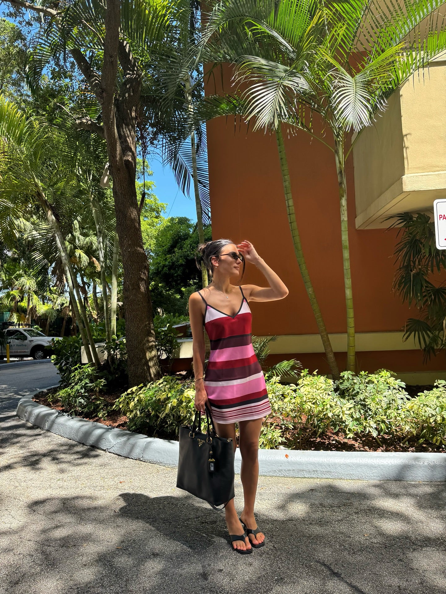 Bias Mini Dress Fuchsia Stripe