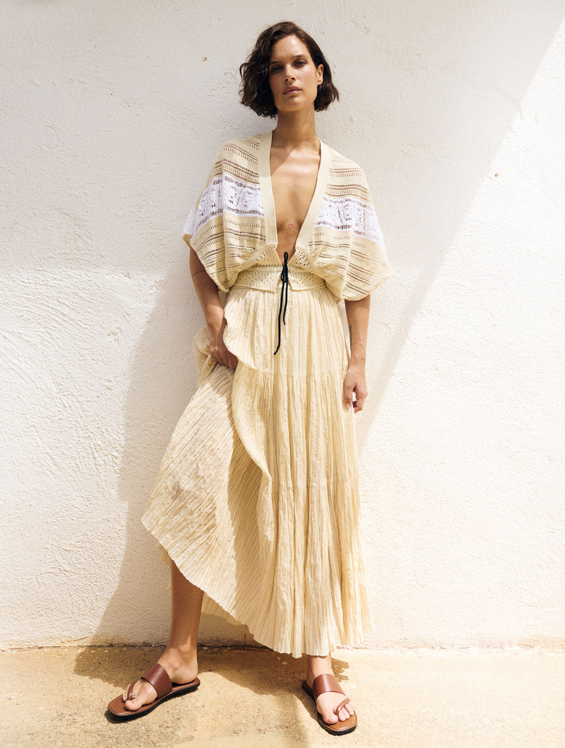 Ruffled Long Skirt Ecru