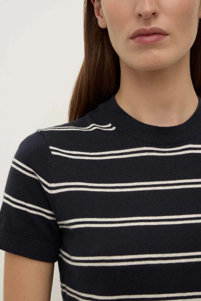 Allison Stripe Cotton Cashmere Tee True Navy Cream
