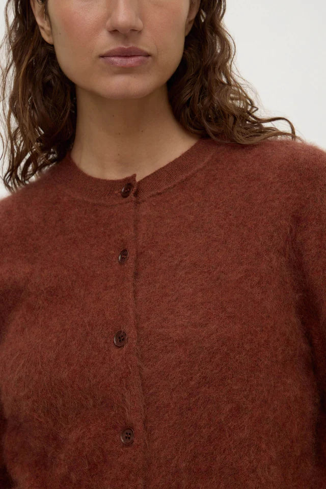 Carina Merino Wool Long Sleeve Cardigan Burnt Amber