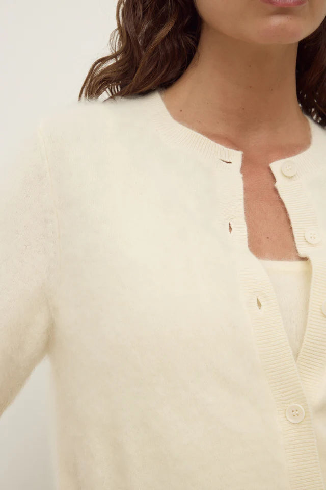 Carina Wool Short Sleeve Cardigan Cream