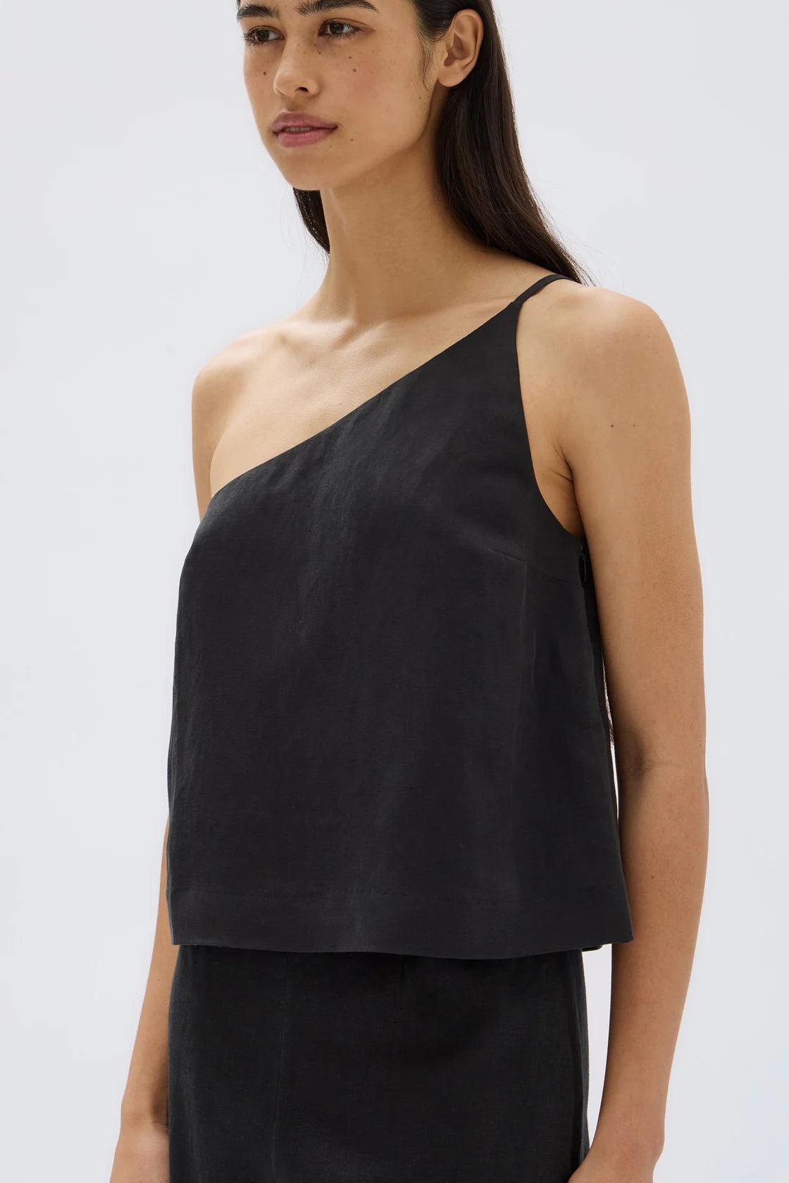 Farriday Linen Silk Asymmetric Top Black