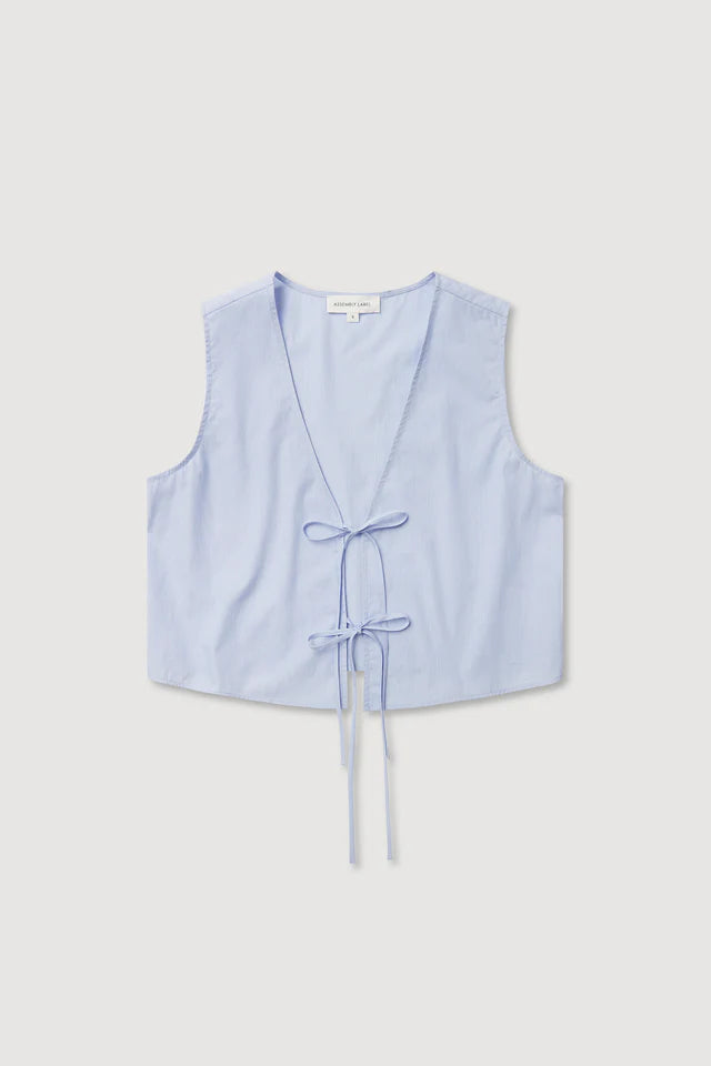 Havana Stripe Poplin Tie Front Top Blue White Stripe