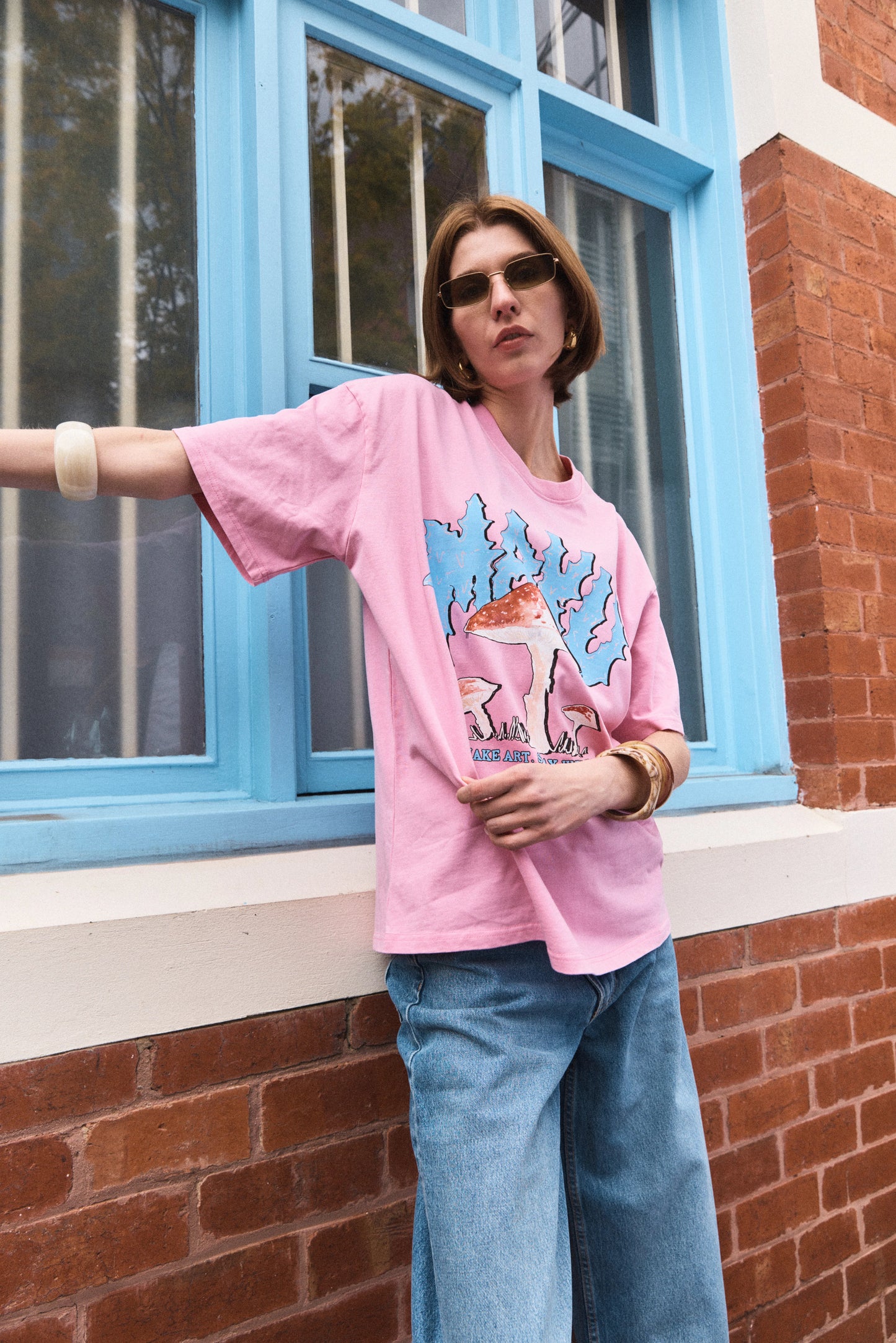 Stay Weird Wash Oversize Tee Pink