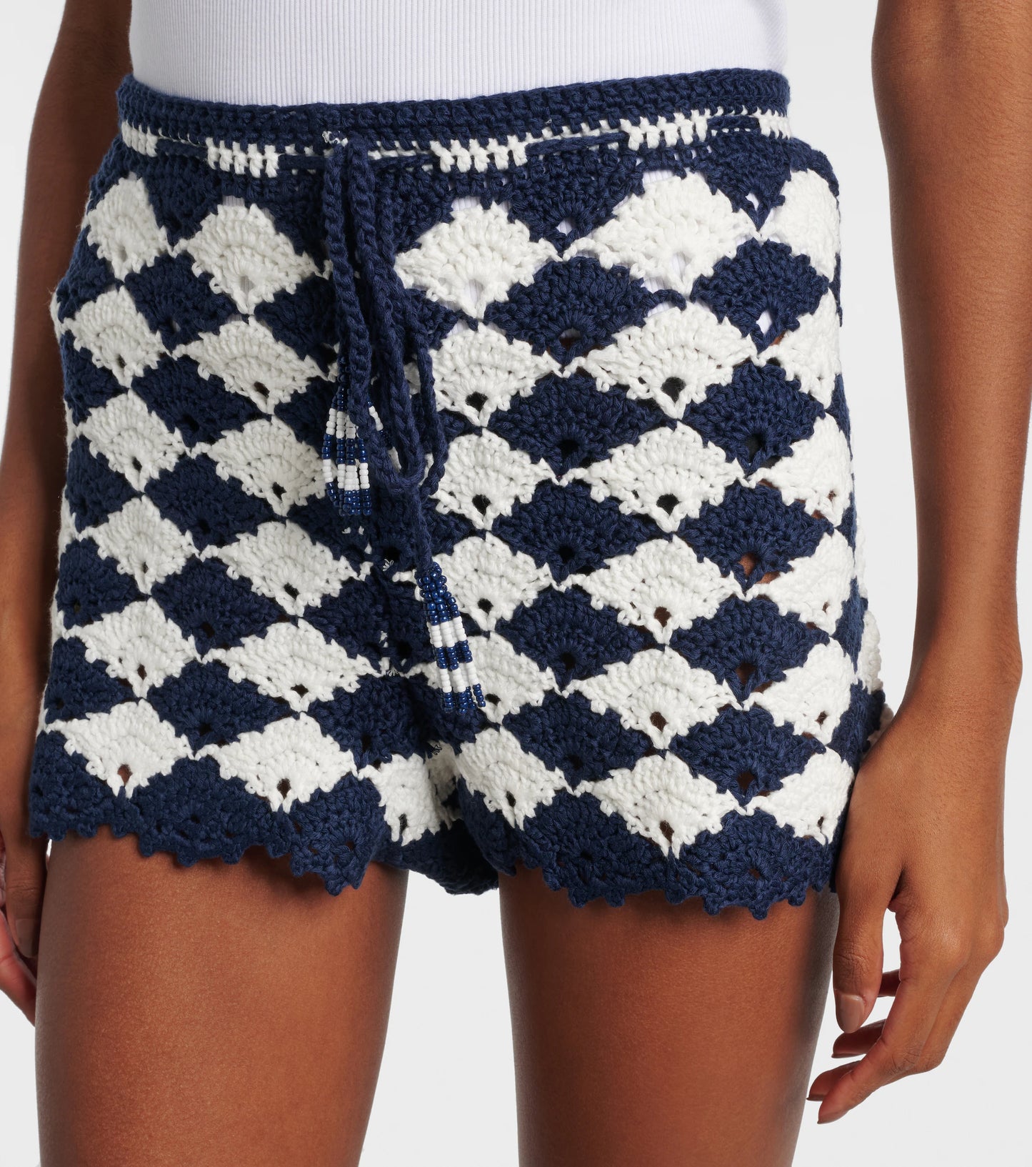Farm Rio Crochet Mini Short White and Blue
