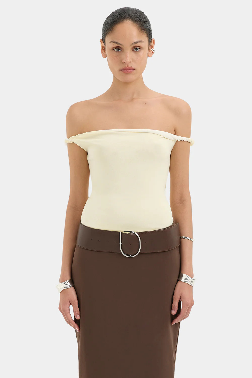 Elia Off Shoulder Twist Top Lemon