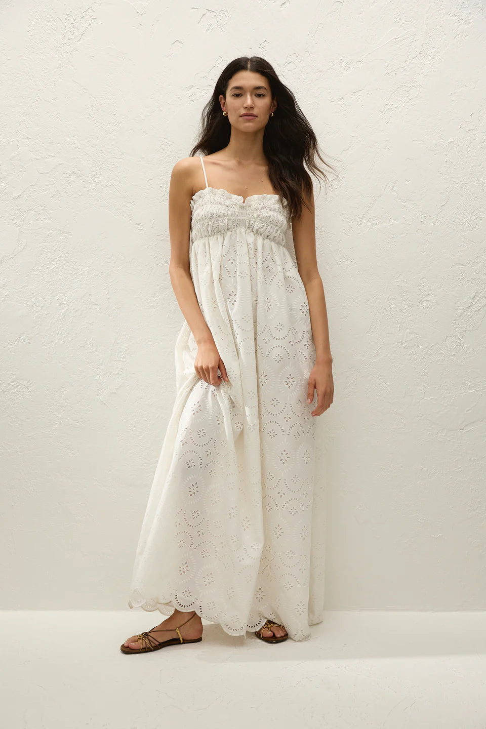 Faithfull The Brand Etta Maxi Dress Bianca Brodeire White