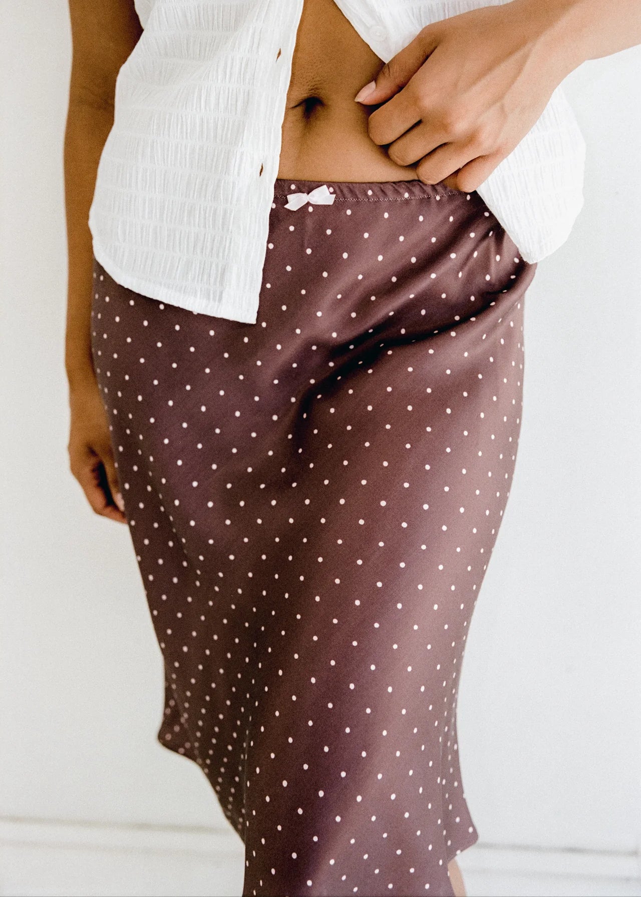 Mabel Bias Skirt Cocoa Polka Dot