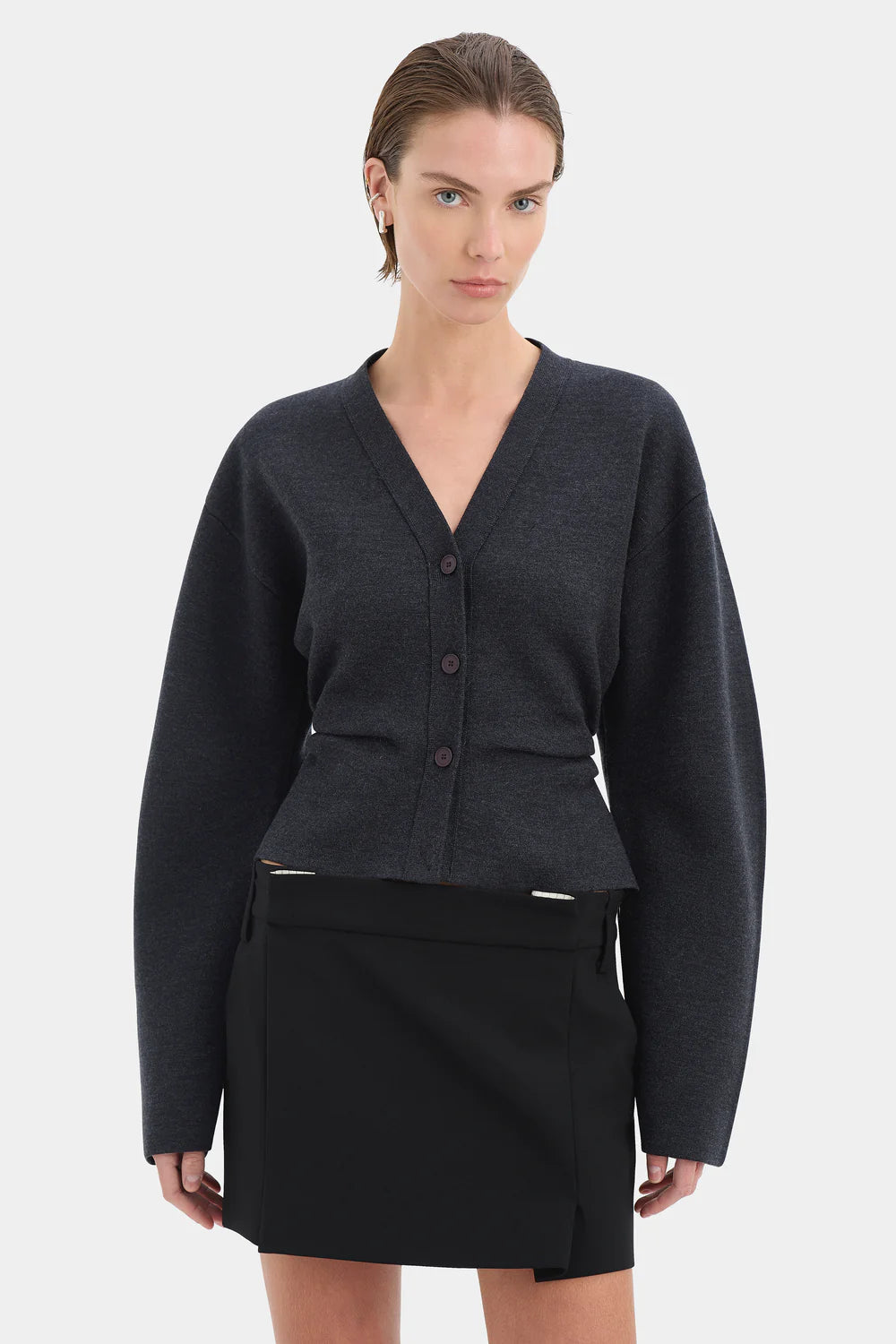 Ayana Gathered Cardigan Charcoal