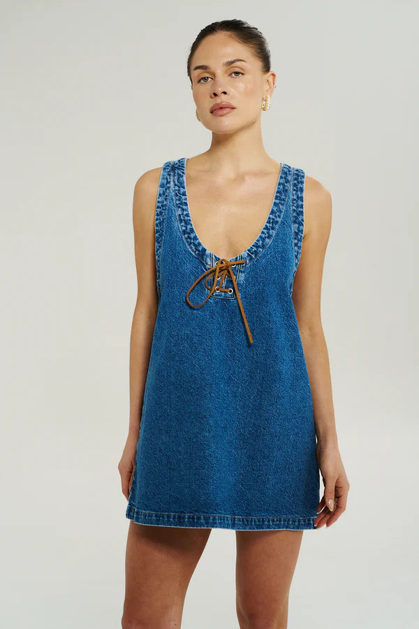 Lacey V Neck Dress Denim
