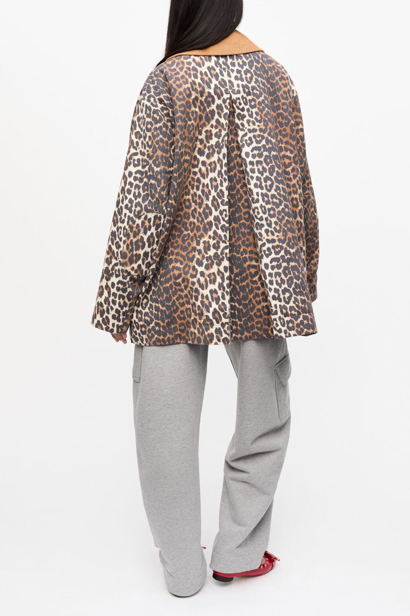 Leopard Printed Canvas Midi Jacket