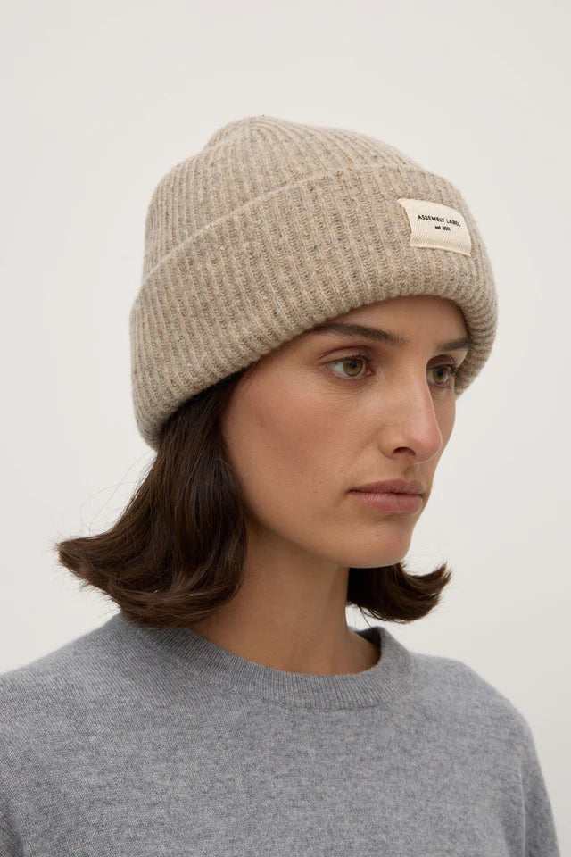 Wool Rib Beanie Stone Marle