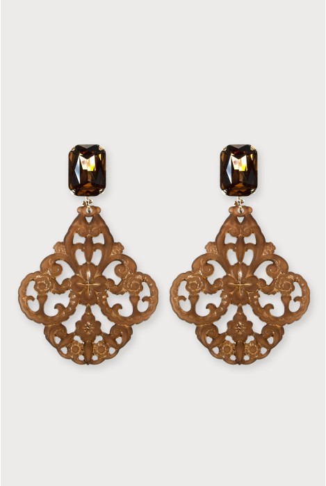 Julie Sion Bondoir Strass Earrings Brown
