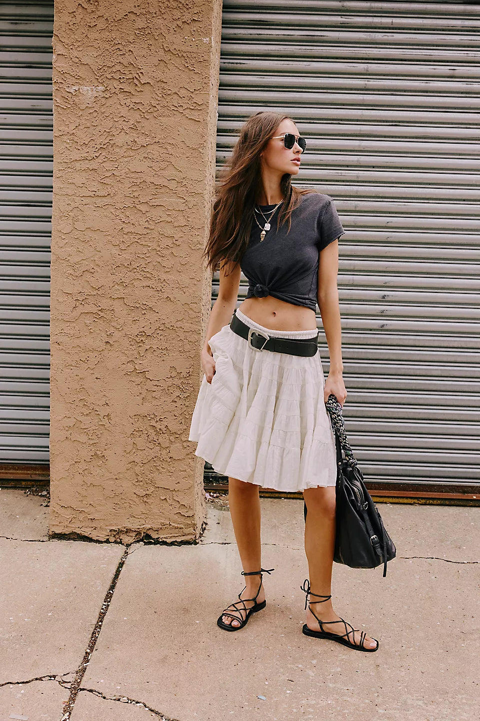 Many Layers Solid Midi Skirt Ivory