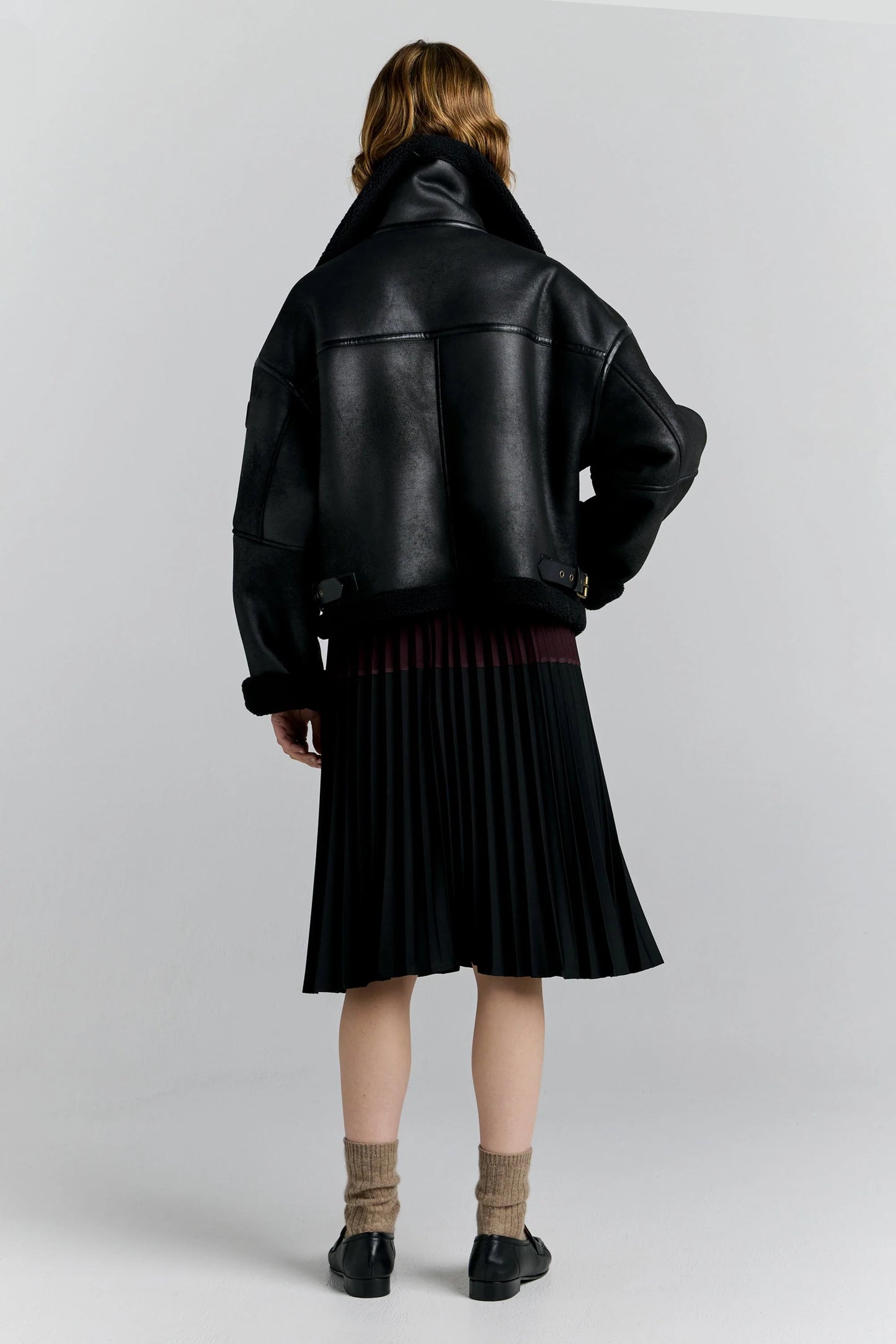 Cropped Aviator Jacket Black Brown