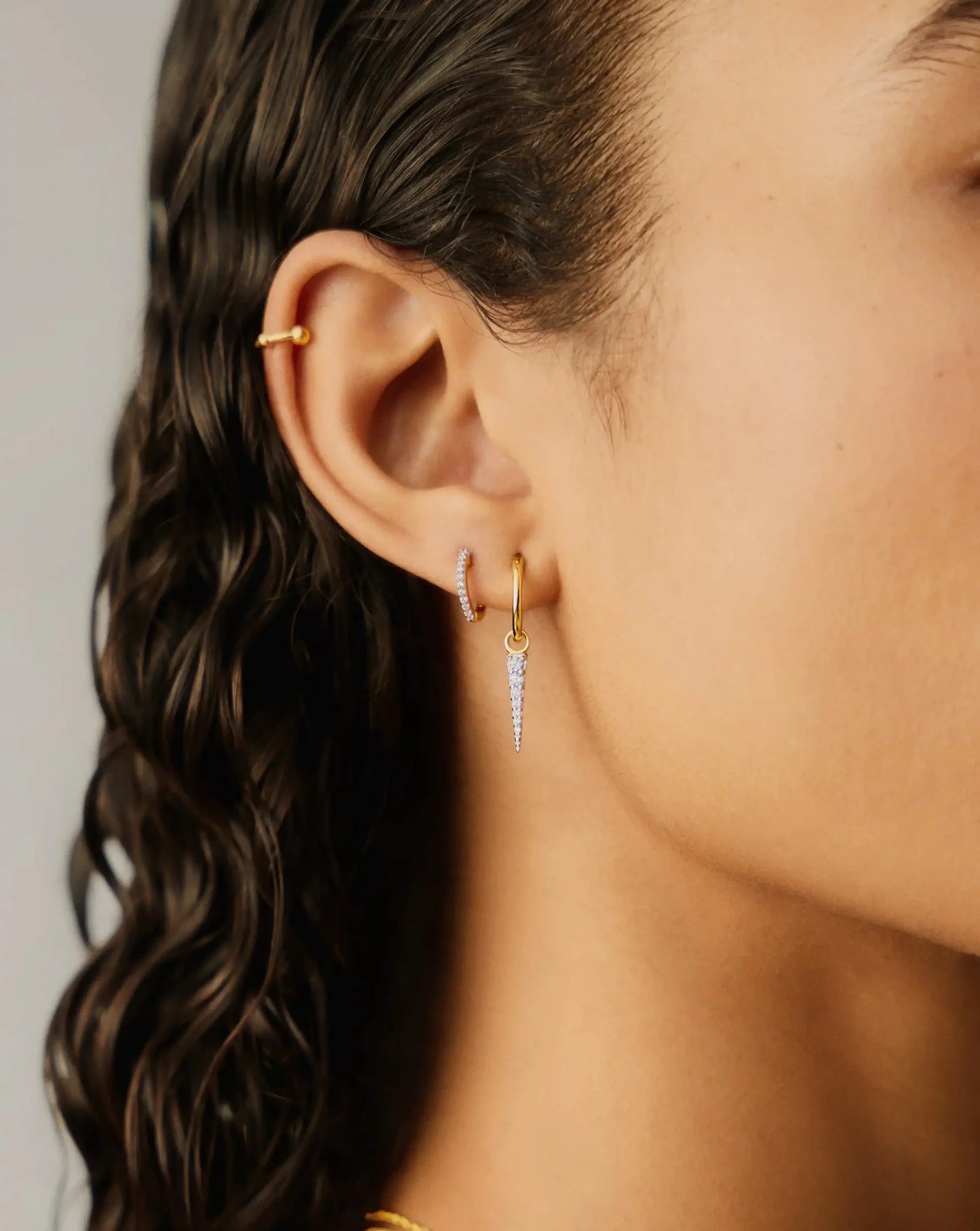 Missoma Mini Pave Spike Charm Hoop Earrings Gold Cubic Zirconia