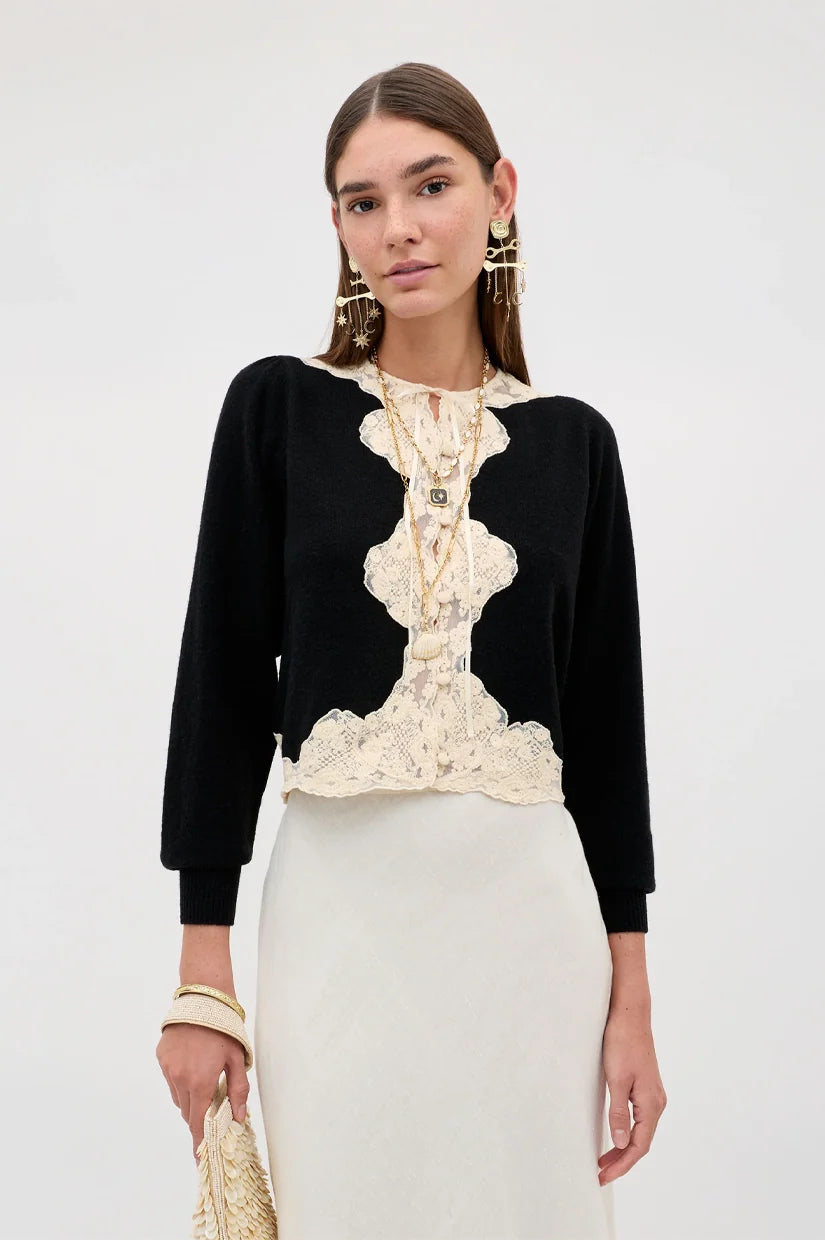 Rixo Tassia Merino Cashmere Cardigan Black