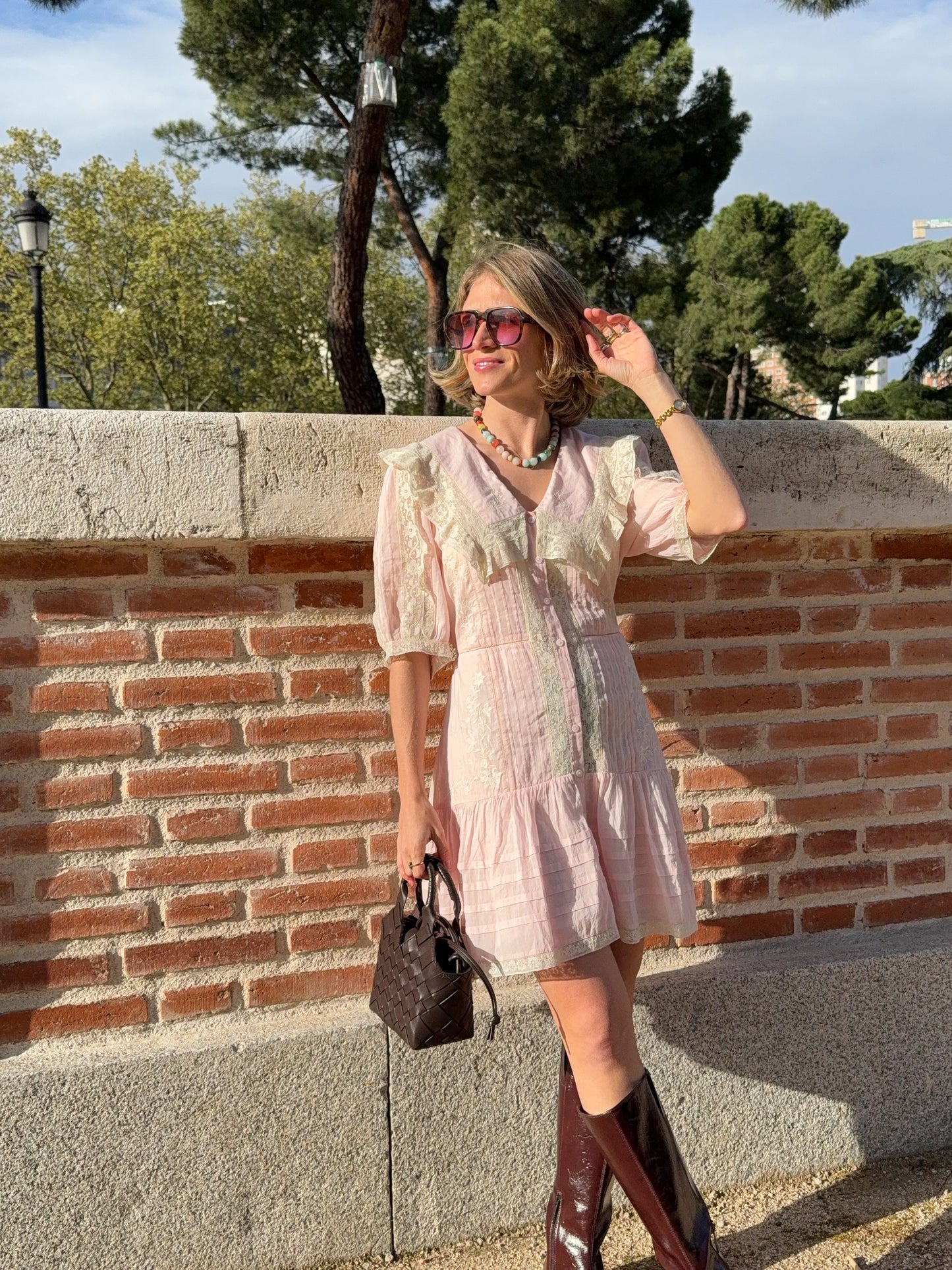 Dove Dress Pansy Embroidery Vintage Pink