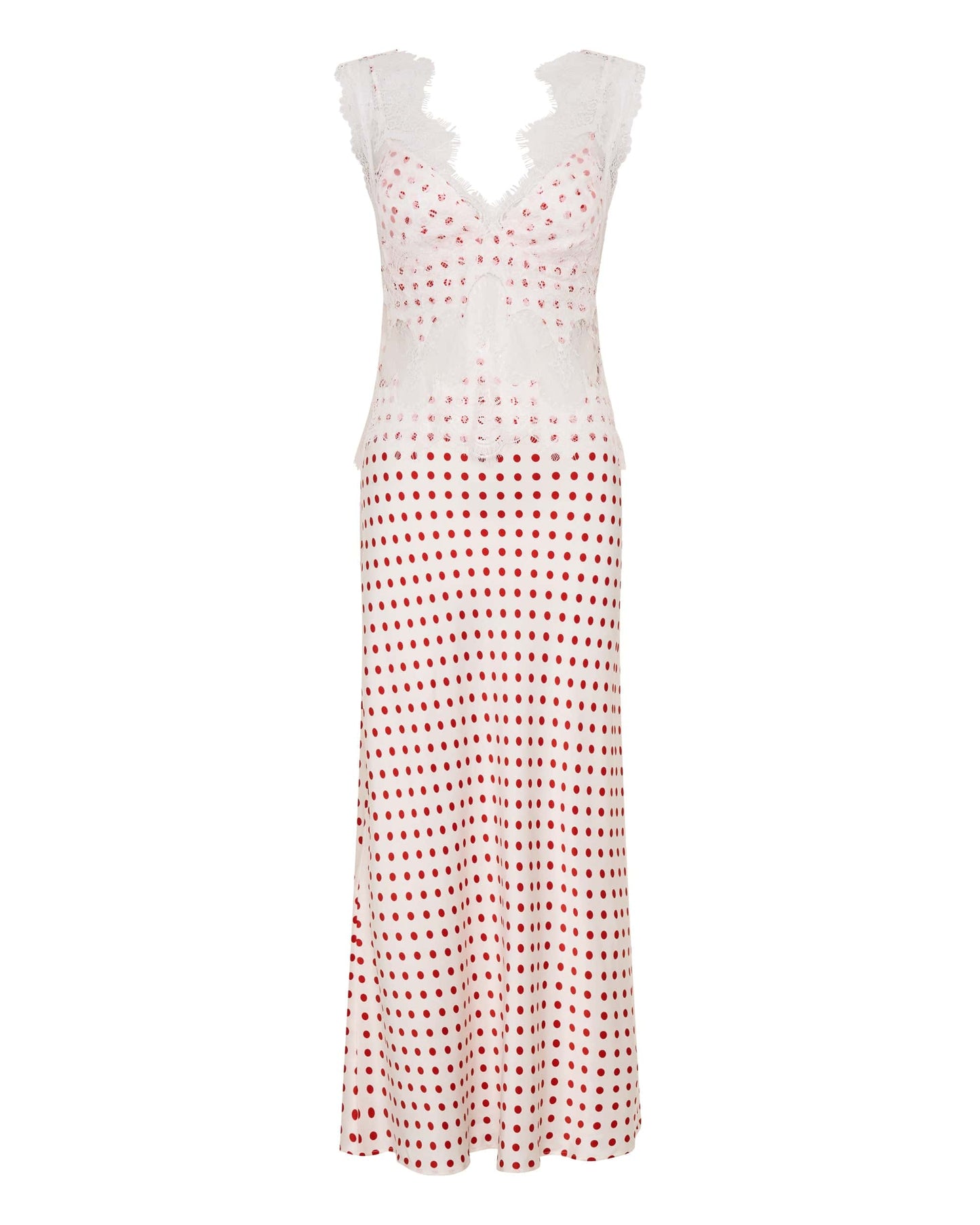Visions Lace Deep V Maxi Dress Polka Dot