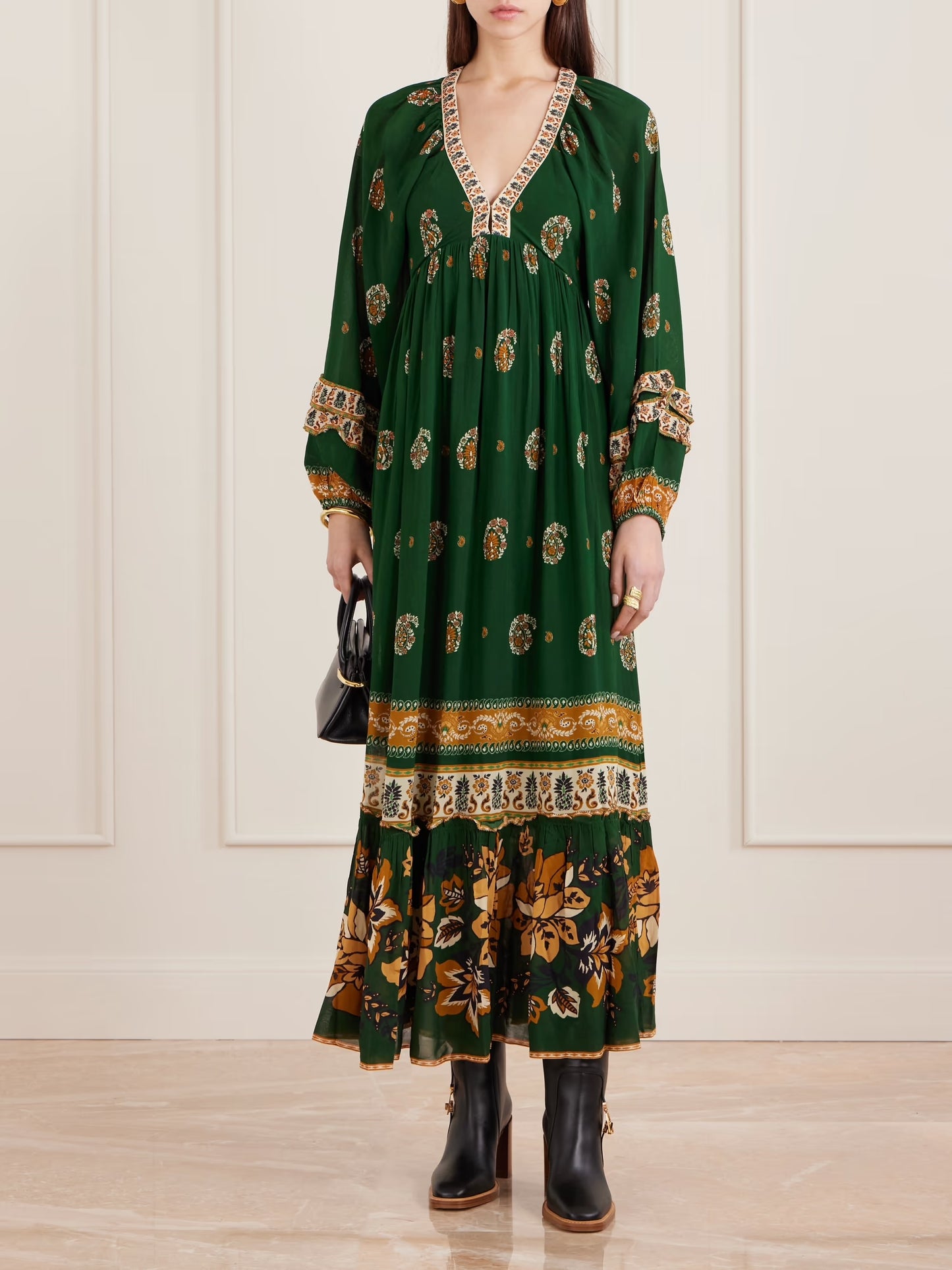 Ayla Green Ruffled Maxi Dress