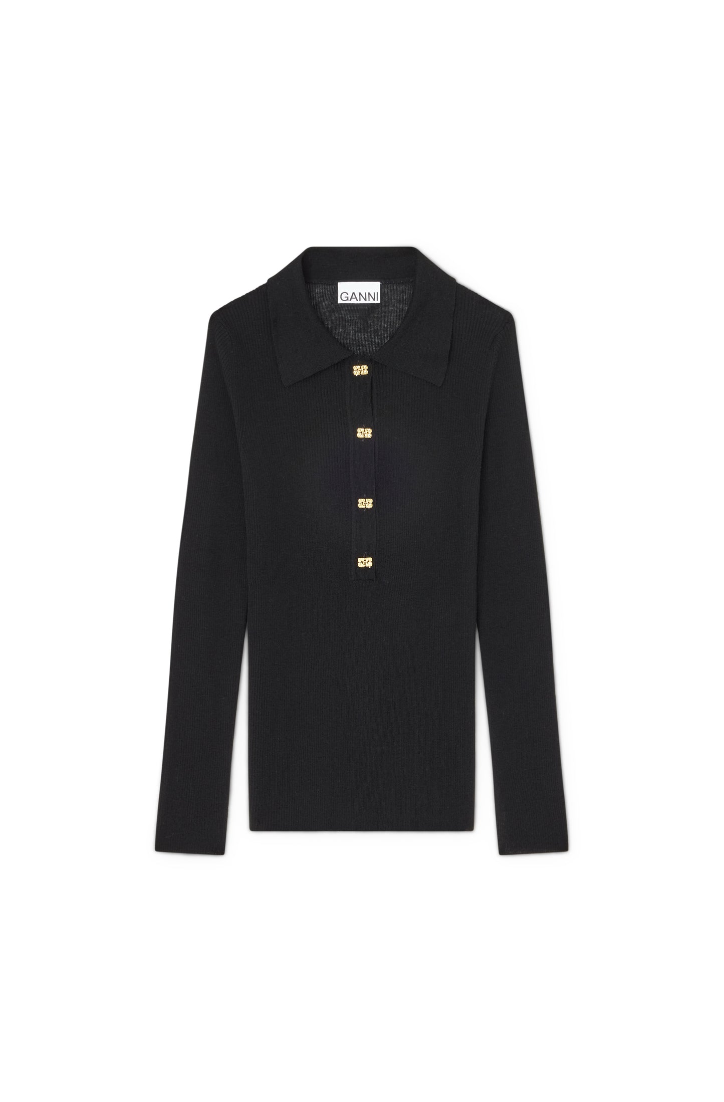 Sheer Wool Ribbed Polo Black