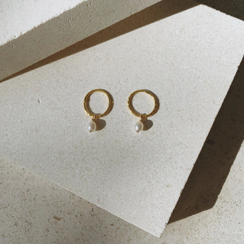Mini Pearl Hoops Gold