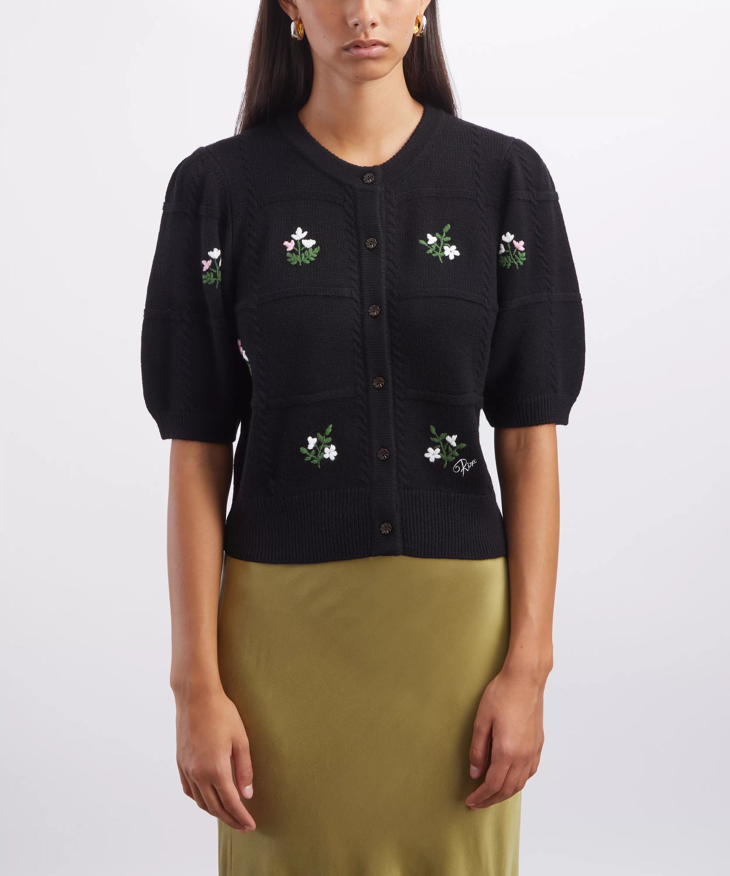 Minta Cardigan Summer Bud Embroidery Black
