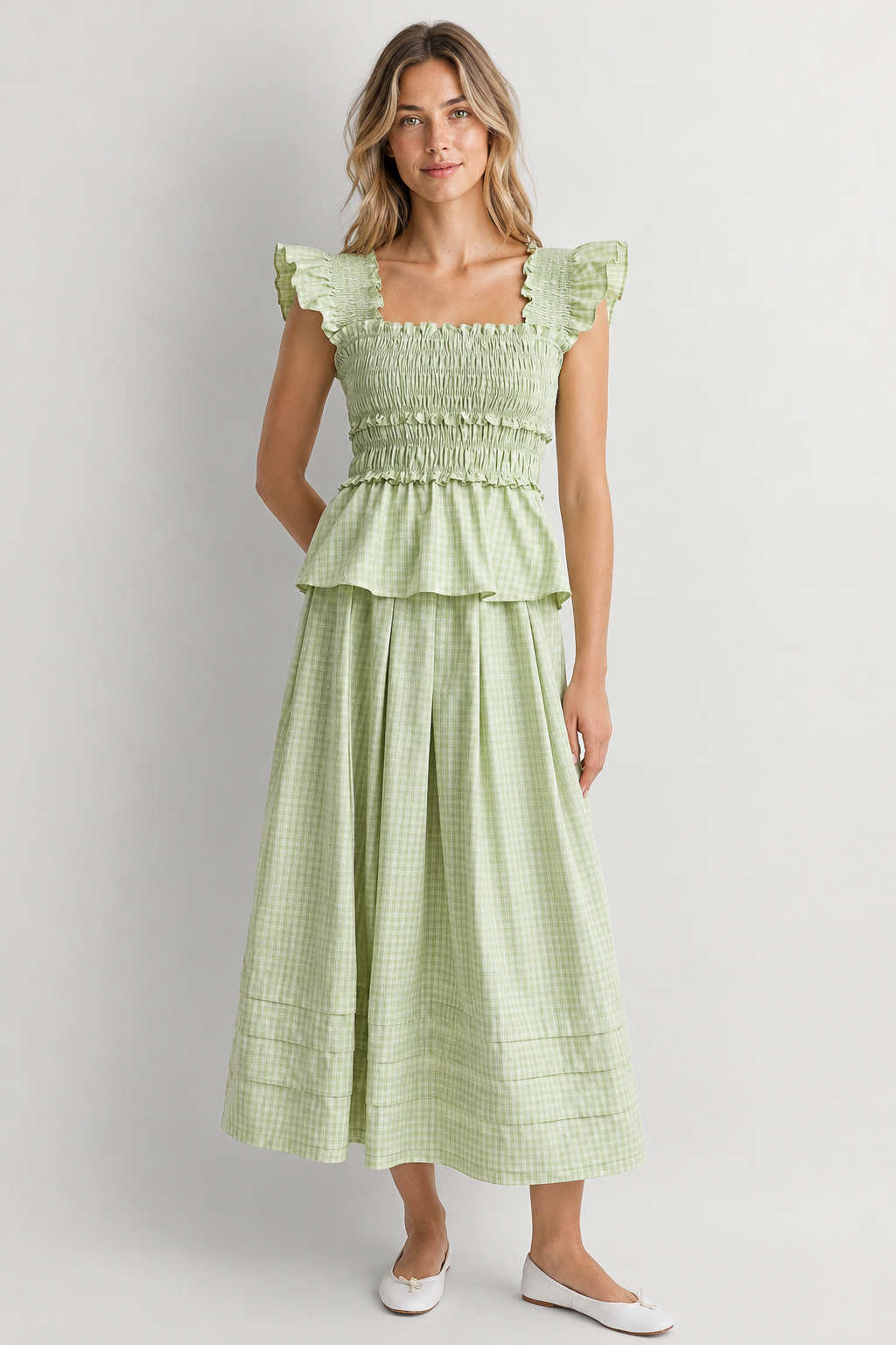 Faithfull Cales Skirt Micro Check Pistachio