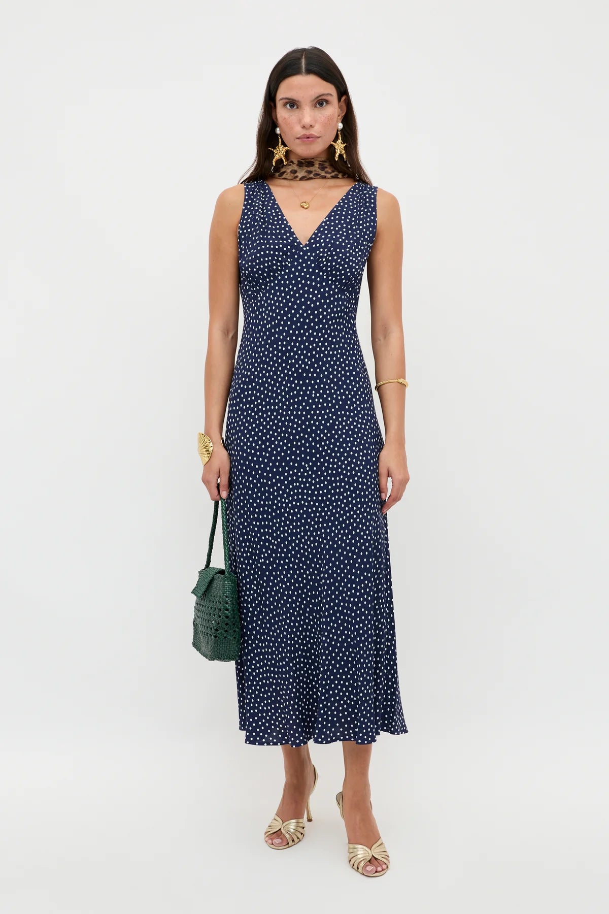 Sandrine Dress Midi Navy Polka