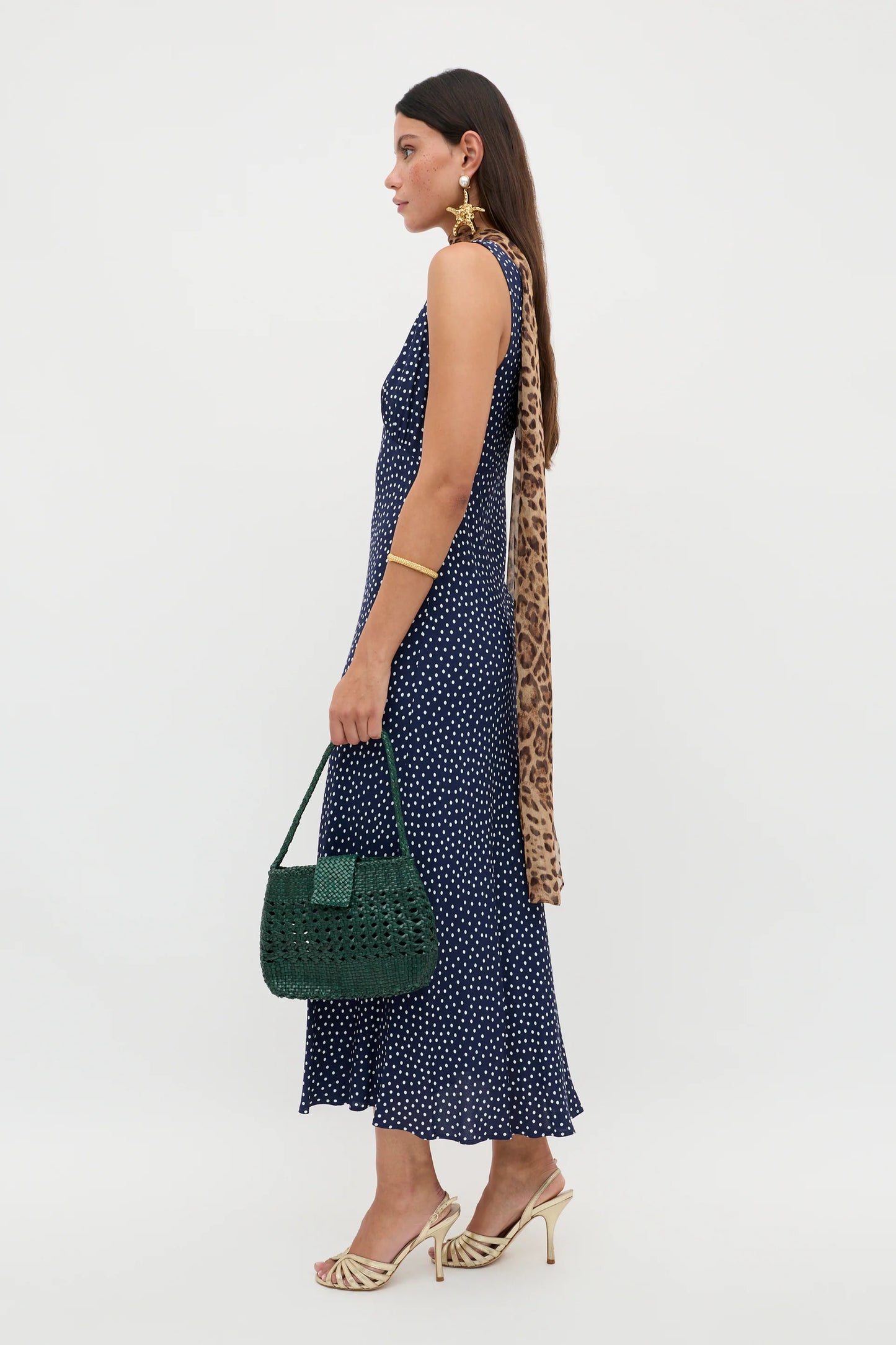 Sandrine Dress Midi Navy Polka