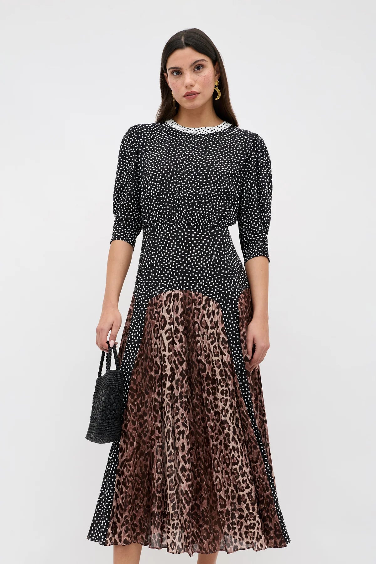 rixo meg leopard midi dress Rixo Meg Leopard Polka Dot Short Sleeve Midi Dress Sz Xs S M L Xl 3xl