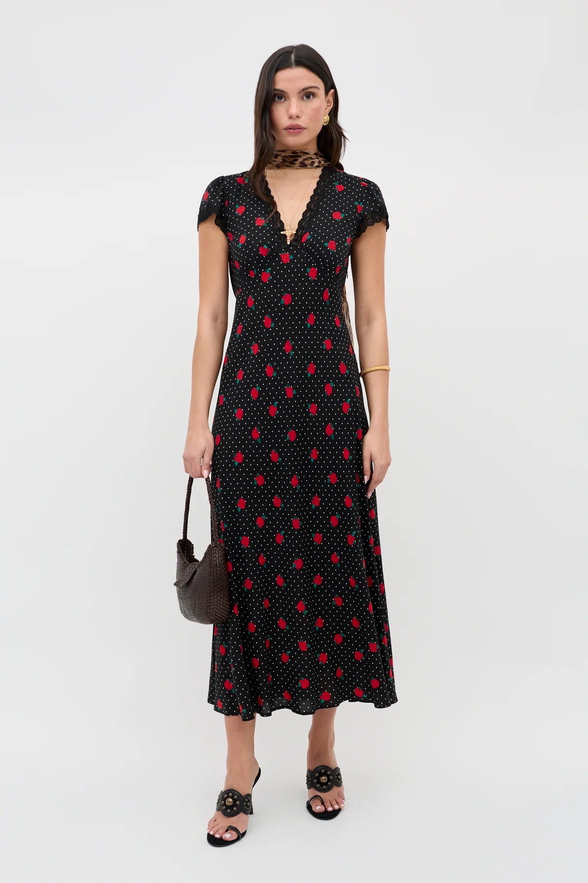 Clarice Midi Dress Rose Spot Black