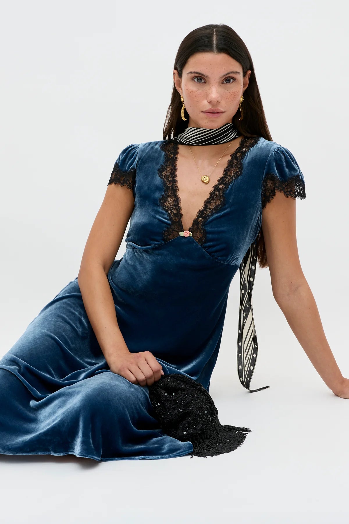 Clarice Velvet Dress Steel Blue