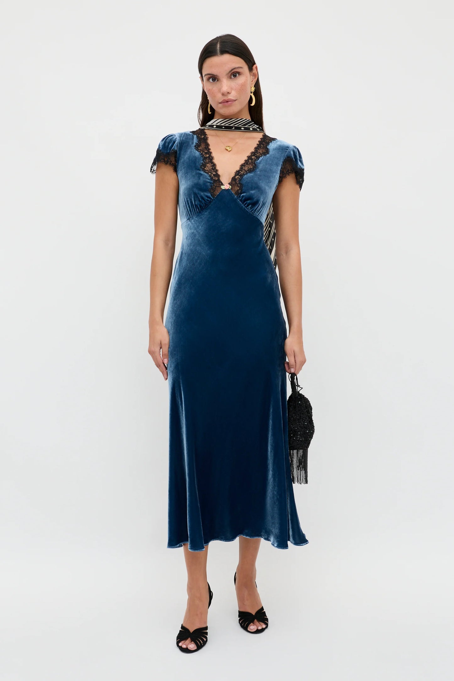 Clarice Velvet Dress Steel Blue