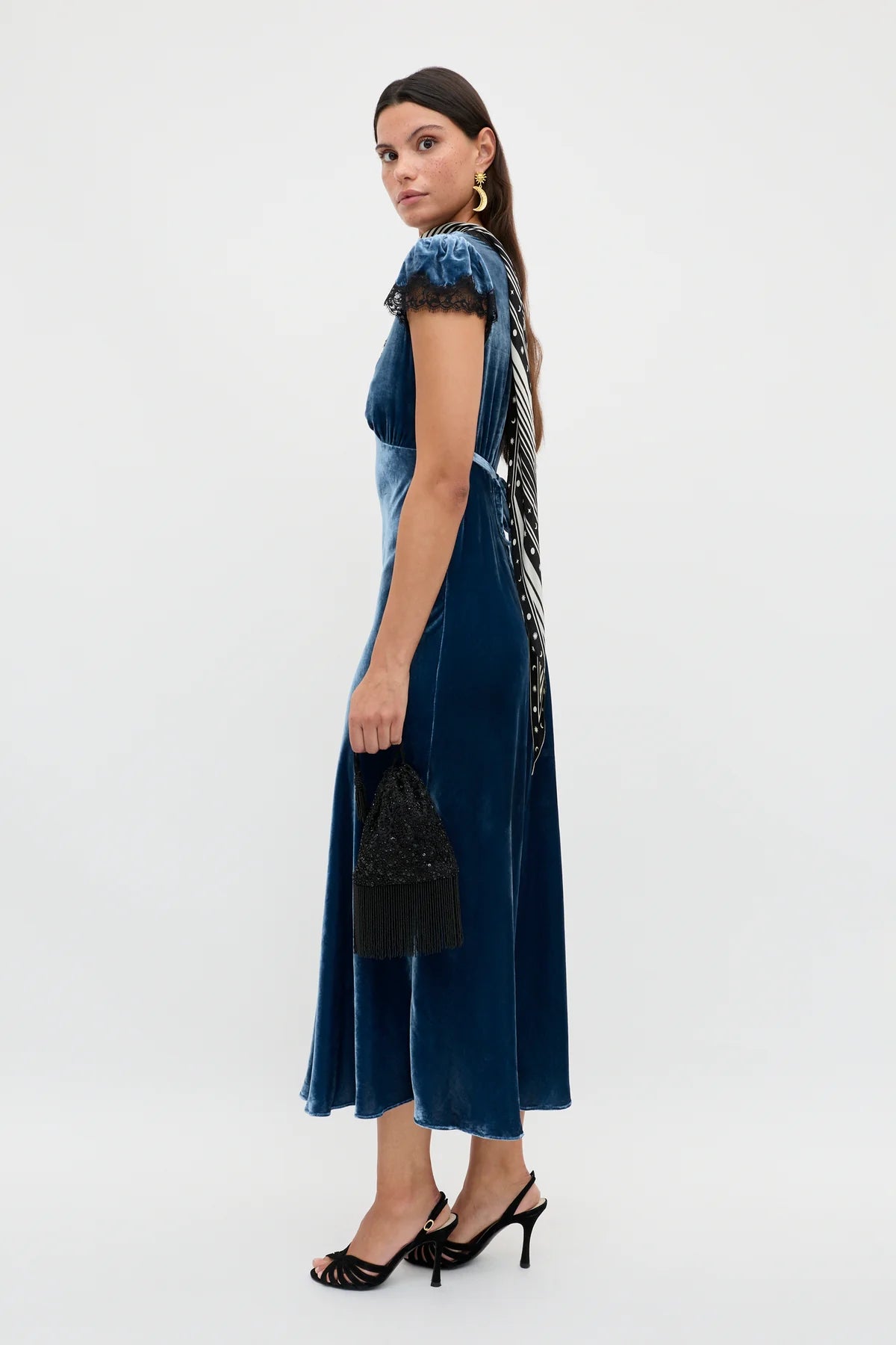 Rixo Clarice Velvet Dress Steel Blue - Laneway Boutique Rixo Clarice Velvet Dress Steel Blue - Laneway Boutique