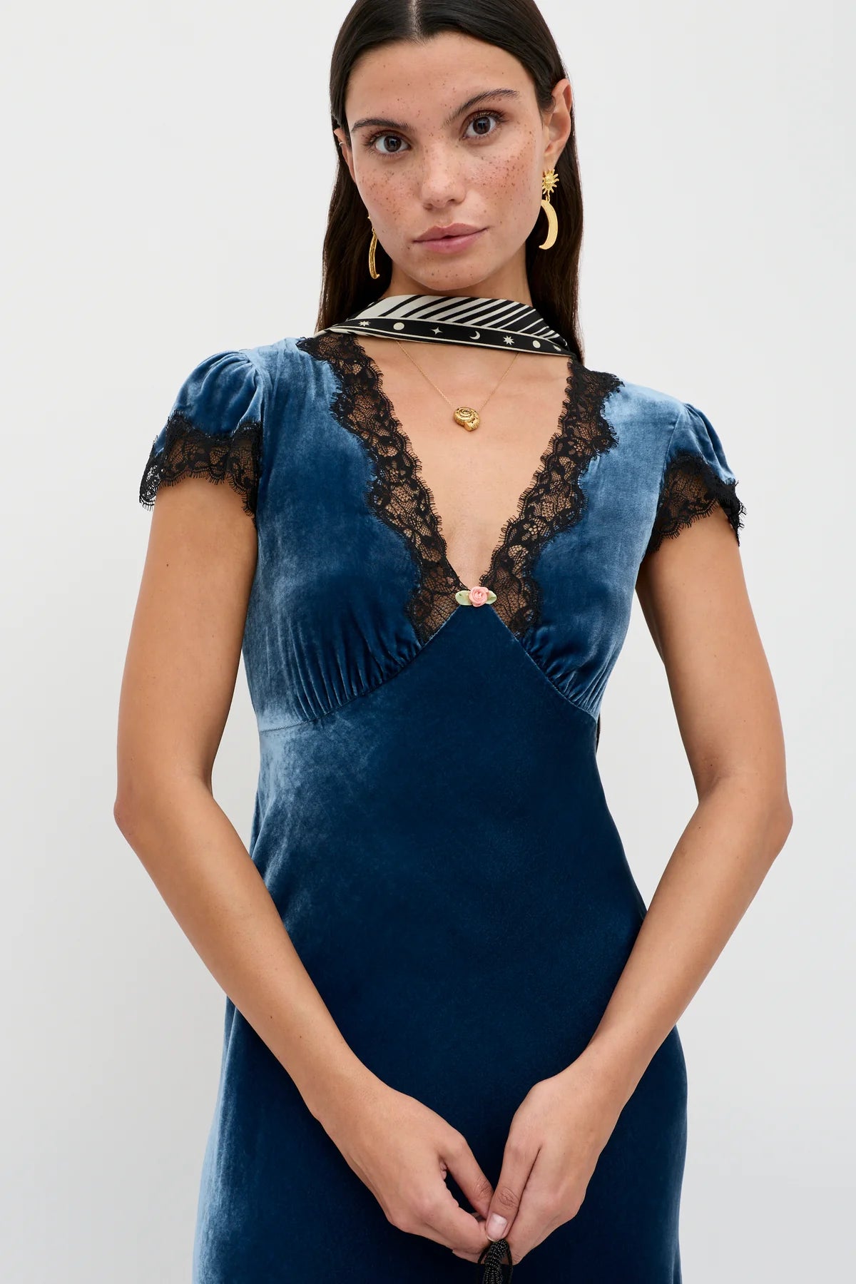 Rixo Clarice Velvet Dress Steel Blue - Laneway Boutique Rixo Clarice Velvet Dress Steel Blue - Laneway Boutique