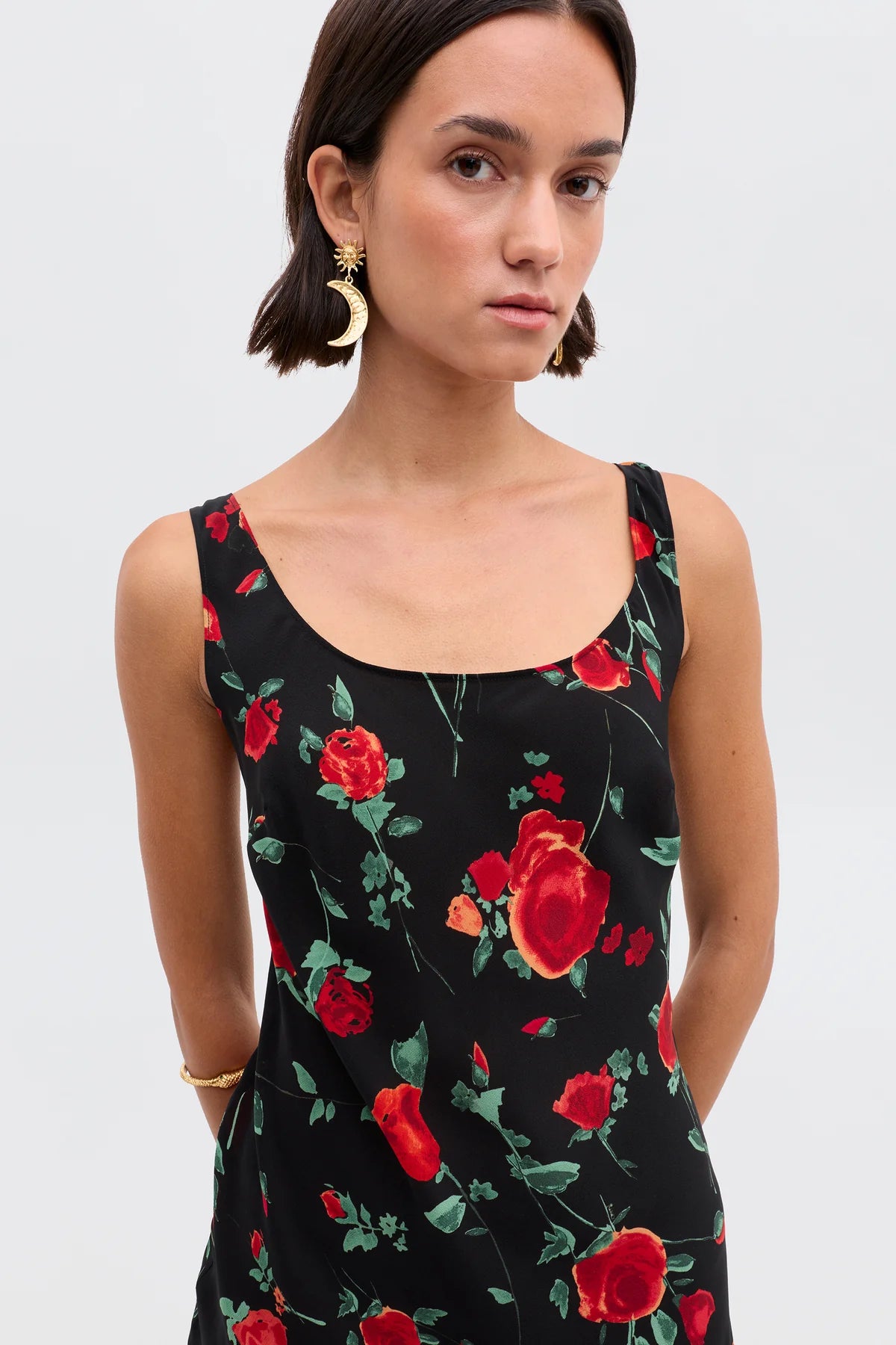 rixo bondi silk midi dress Bondi Silk Midi Dress in Claudia Rose Black