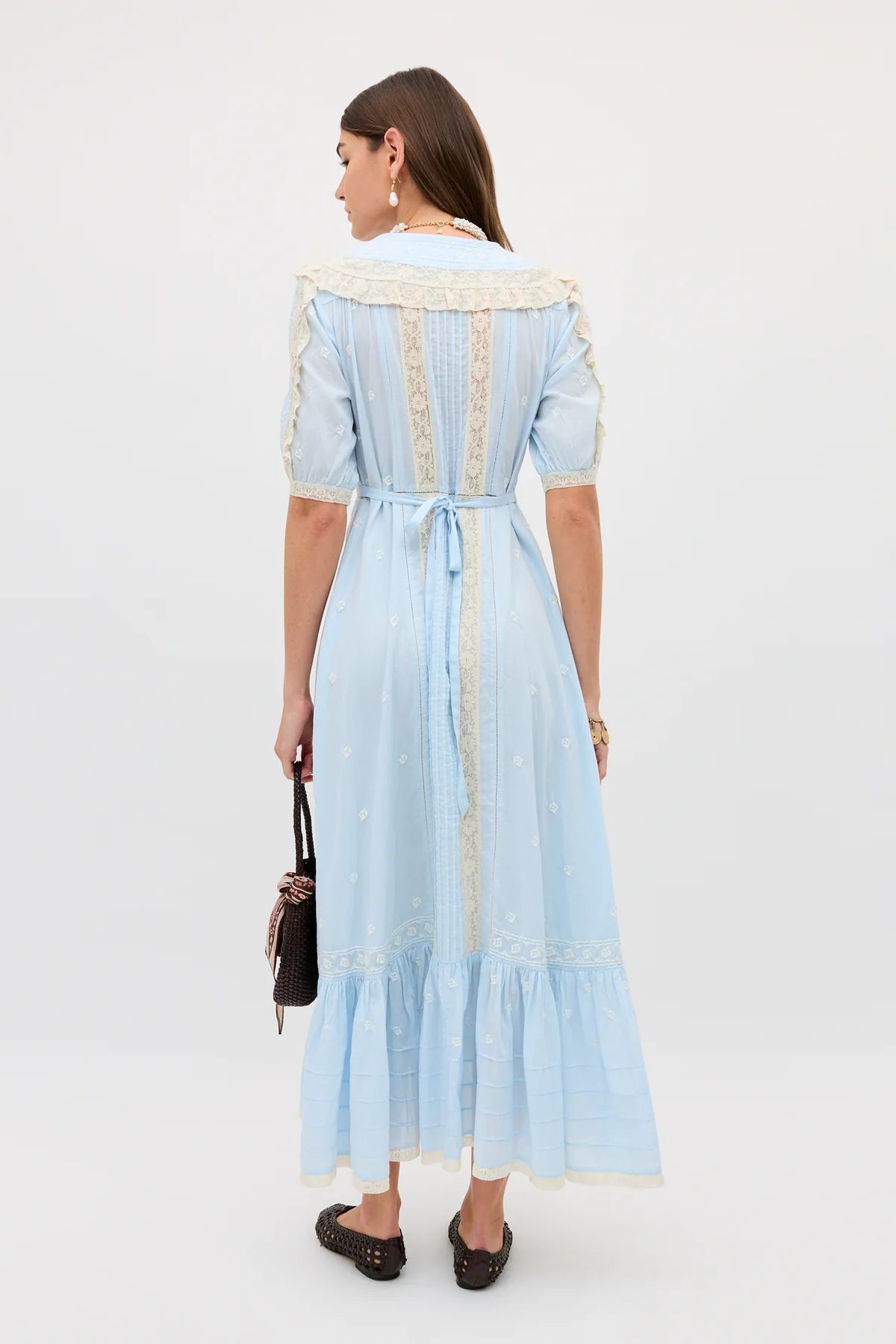 Rixo Edina Cotton Midi Dress Mira Embroidery Powder Blue - Laneway Boutique