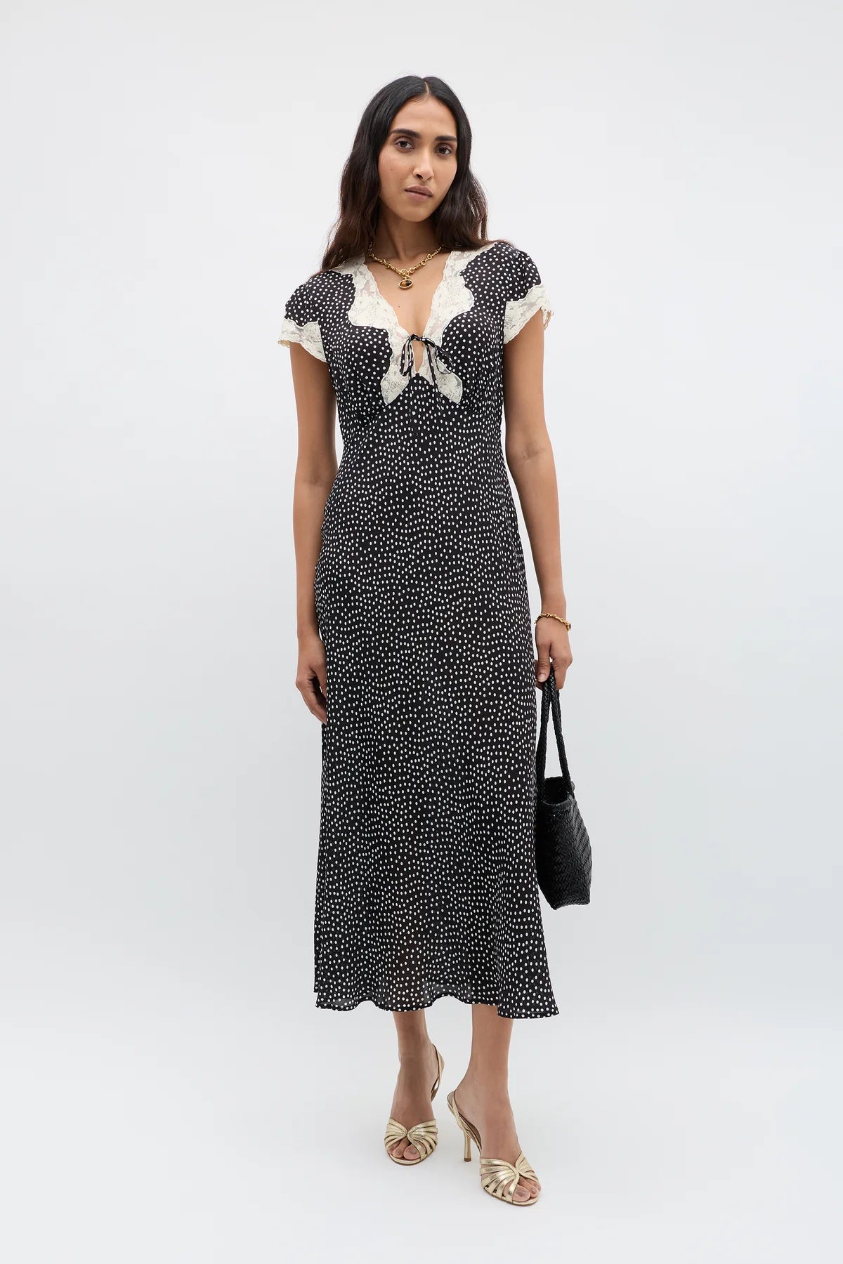 Amari Silk Midi Dress Polka Dot Black