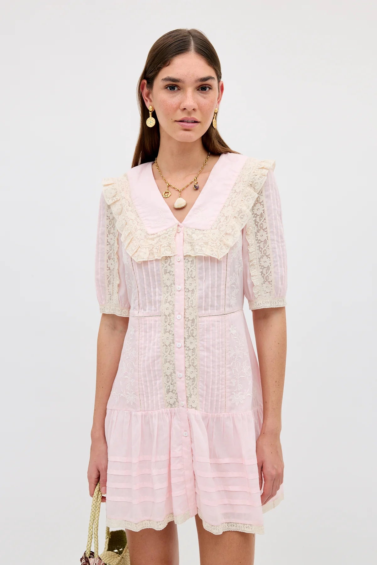 Dove Dress Pansy Embroidery Vintage Pink