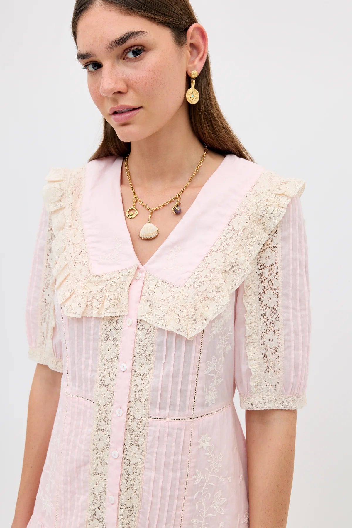 Dove Dress Pansy Embroidery Vintage Pink