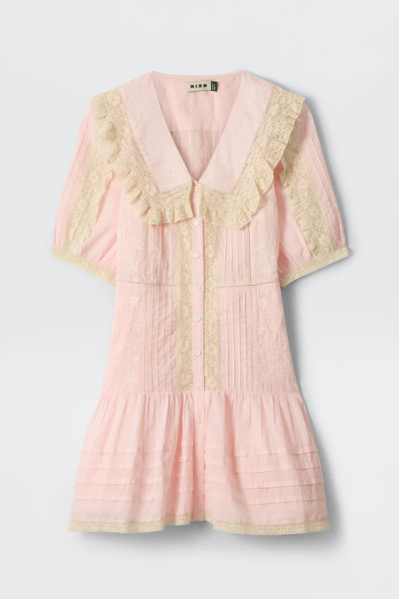 Dove Dress Pansy Embroidery Vintage Pink