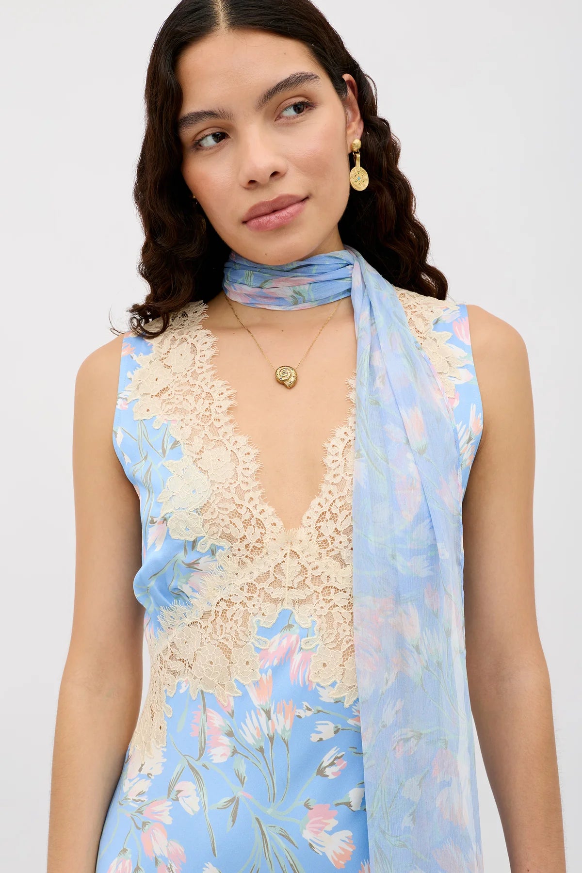 Lysandra Satin Mid Dress Watercolour Floral Blue